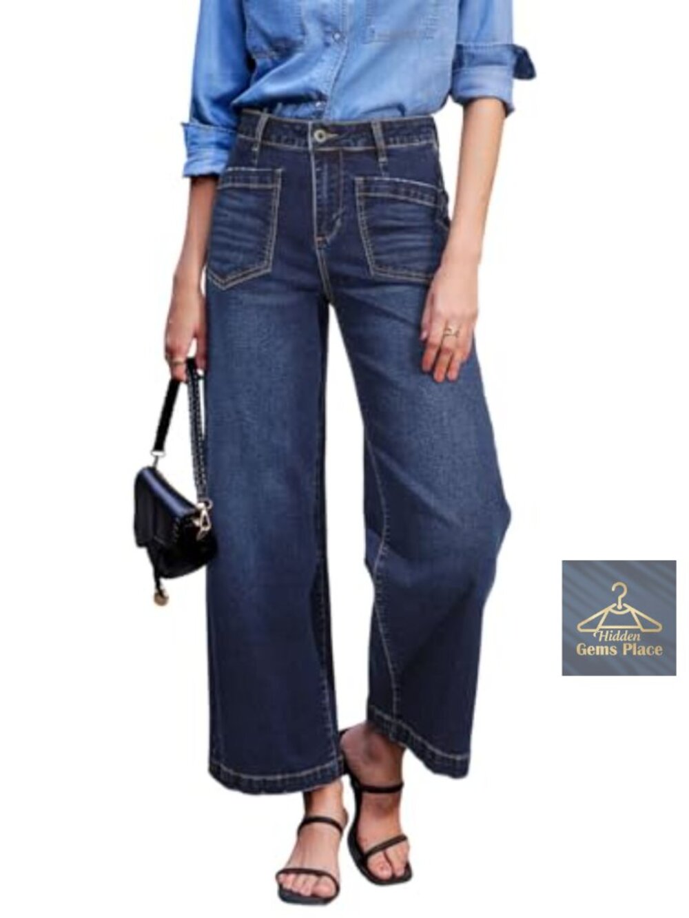 Wide Leg High Waisted Stretchy Ankle Denim Jeans